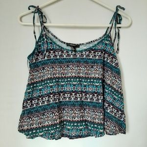 Tribal Print Shoulder Tie Tank blue and pink